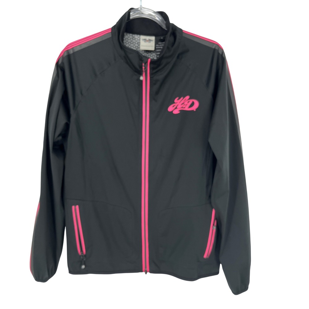 Harley-Davidson Womens L Waterproof Packable Jacket Black Pink 97423-13VW Moto